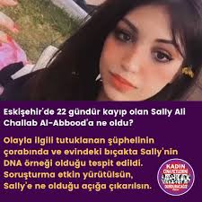 title Eskişehir'de 22 gündür kayıp olan Sally Ali Challab Al-Abbood'a ne  oldu? Olayla ilgili tutuklanan şüphelinin çorabında ve evindeki bıçakta  Sally'nin DNA örneği olduğu tespit edildi. Soruşturma etkin yürütülsün,  Sally'e ne olduğu