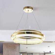 Crystal Rod Circular Chandelier Light Contemporary Gold Led Hanging Ceiling Light Beautifulhalo Com