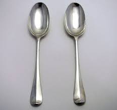 Pair Of Rare George I Solid Britannia Silver English Georgian Rattail Table Spoons Joseph Barbut 18th Century Silver Britannia