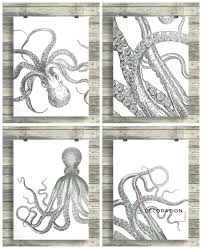 Octopus Prints Black White Tentacles Kraken Nautical Art Set Of Four Printable Wall Art Octopus Art Prints Kraken Printable Wall Art Octopus Art Nautical Art