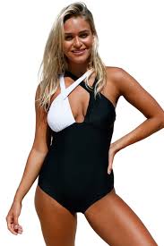 Black And White Monokini Swimsuits Black White Cross Double Strap One Piece Swimsuit One Piece Women S One Piece Swimsuits One Piece Swimwear