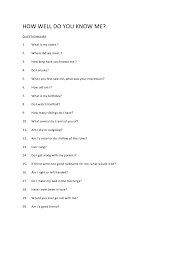 God the father has written your name not in words but in wounds. E4 Det How Well Do You Know Me Questionnaire