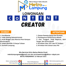 Lowongan kerja pt bank mandiri taspen mei dan juni 2021. Lowongan Kerja Content Creator Di Lampung Buat Lulusan Sma Dan Sarjana Februari 2021 Kerja Dari Rumah Metro Lampung News