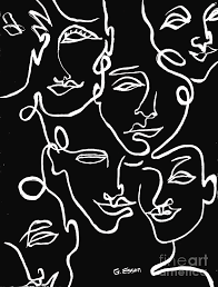 Black and white original abstract paintings look sophisticated and chic with the ultimate classic color combination. Black And White Abstract Faces Painting By Genevieve Esson