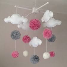 Baby Mobile Cot Mobile Clouds And Pom Poms Cloud Mobile Baby Girl Mobile Nursery Decor Pastel Nursery Pink White And Grey With Images Baby Decor Baby Mobile Girl Baby Mobile
