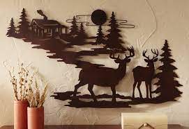 Woodland Cabin Deer Metal Wall Art Rustic Cabin Lodge Den Hunting Home Decor Art Lodge Silhouette Wall Art Iron Wall Art