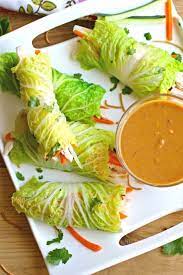 Napa Cabbage Summer Rolls With Chicken Spicy Peanut Sauce Recipe Napa Cabbage Recipes Cabbage Recipes Appetizer Recipes