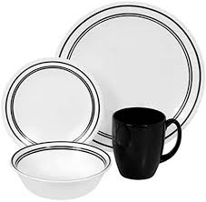 Even without pattern and colour my friends, white dishes can pack a punch with all sorts of lovely design and detail. Amazon Com Corelle Livingware 16 Piece Dinnerware Set Classic Cafe Black Service For 4 Dishes Dinnerware Sets