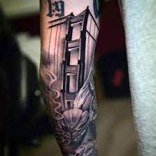 With scott sylvia, jeff rassier, cody miller, moses saarni, matt pardo, fernando casillas, paul dobleman, and tommy jimenez we have over 150 years of tattooing experience. 60 Golden Gate Bridge Tattoos Fur Manner San Francisco Ink Ideas Bridge Francisco Golden Ideas Golden Gate Bridge Tattoo Bridge Tattoo Tattoos For Guys