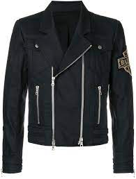 Balmain Logo Patch Biker Jacket Farfetch Balmain Leather Jacket Biker Jacket Celebrities Leather Jacket