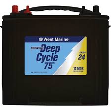 Discount battery sells marine and rv batteries and have various types from starting, dual purpose and deep cycle in both flooded and agm versions. Lake Lanier Store West Marine Deep Cycle Flooded Marine Battery 75 Amp Hours Group 24