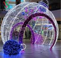 Large Mall Decorations 3D Christmas Giant Ball Motif Rope Lights