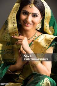 Beautiful Indian Woman With White Sari Stock Photo