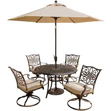 For the full effect, choose a wrought iron patio set, or use a small wrought iron table as an accent for your patio or deck throughout the year. Hanover Traditions 5 Pc Dining Set Of 4 Aluminum Cast Swive