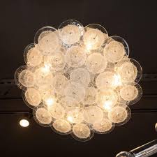 Three (3) 45 in that can be adjusted maximum height 60 in. Flush Mount Murano Disc Chandelier In Clear Glass And Chrome Frame High Style Deco