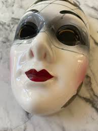 Escultura de máscara de mujer teatral pintada a mano de la década de 1980