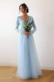 Blushfashion Light Blue Tulle And Lace Long Sleeve Wedding Maxi Dress Maxi Dress Wedding Long Sleeve Maxi Dress Light Blue Dresses