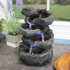Decorating ideas for outdoor spaces. Sunnydaze Tabletop Water Fountain With Led Lights Stacked Rocks Indoor Waterfall Feature Quiet And Relaxing Water Sound Small 10 5 Inch Desktop Size Home Decor For Bedroom Or Dining