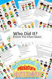 Free virtual murder mystery games include: Who Did It Free Printable Guessing Game And Crime Solving Worksheets Mystery Games For Kids Printable Games For Kids Free Games For Kids