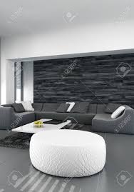 Wohnzimmer mit reliefwand contemporary family room munich. Modernes Design Wohnzimmer Innenraum Mit Schwarzer Ledercouch Dunkles Holz Und Weisse Hocker Lizenzfreie Fotos Bilder Und Stock Fotografie Image 29263279