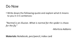 The ways that we are different, especially those suffering with invisible illnesses. Do Now Write Down The Following Quote And Explain What It Means To You In 3 5 Sentences Normal Is An Illusion What Is Normal For The Spider Is Chaos Ppt Download
