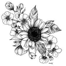 Bouquet Of Flowers With Sunflower Fall Floral Lineart Framed Art Print By Miaubetty Vector In 2020 Tattoos Sunflower Tattoos Flower Tattoos