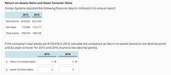Example of asset turnover ratio. Solved Return On Assets Ratio And Asset Turnover Ratio Ca Chegg Com