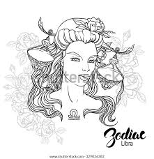 Zodiac Vector Illustration Libra Girl Flowers Stock Vector Royalty Free 325965032