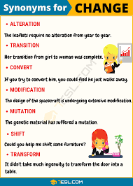 You can decide if two adjectives in a row are coordinate by asking the following questions: Change Synonym 26 Synonyms For Change With Useful Examples 7 E S L Interesting English Words English Vocabulary Words Essay Writing Skills