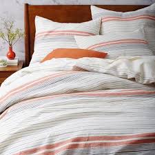 Design your everyday with stripe duvet covers you'll love. Motley Striped Belgian Linen Duvet Cover And Shams In Grey And Coral