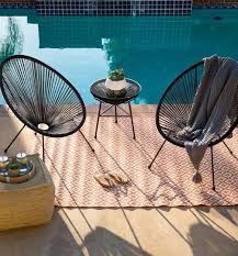 3 Piece All Weather Patio Acapulco Bistro Set W Rope Glass Top Table Glass Top Table Small Balcony Decor Bistro Set