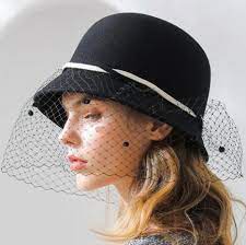 Flower Bucket Hat With Veil For Women Black Wool Hats Winter Wear Black Wool Hat Winter Wear Winter Hats For Women