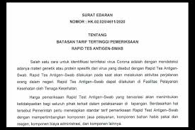 Berikut Tarif Pemeriksaan Rapid Test Antigen Swab Sesuai Surat Edaran Pemerintah Portal Sulut