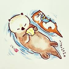 5月30日は 世界カワウソの日 カワウソ仲間のラッコさんとぷかぷかー ラッコ イラスト カワウソ