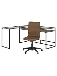 Corner shelves are a compact solution to your office furniture needs in small and tight spaces. Bush Furniture Anthropology 60 W Glass Top L Shaped Desk With Mid Back Ribbed Leather Office Chair Rustic Brown Embossed Standard Delivery Office Depot