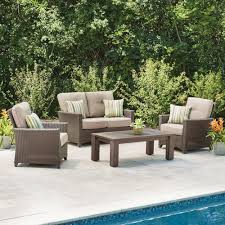 Hampton Bay Tacana 4 Piece Wicker Patio Deep Seating Set With Beige Cushions Frs80413 St The Home D Wicker Patio Set Outdoor Lounge Furniture Patio Furniture