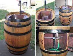 We debated on refrigerator and/or ice maker but at the end decided against it. Wonderful Diy Outdoor Sink From Wine Barrel