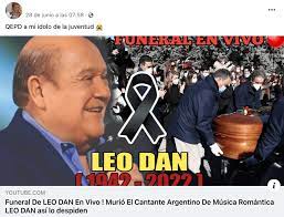 No, el cantante Leopoldo Dante Tévez, más conocido como Leo Dan, no ha fallecido, como indica viral