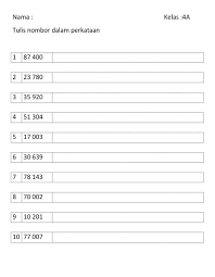 Rajah 3 menunujukkan nombor yang ditulis dalam perkataan. Tulis Nombor Tahun 4 Worksheet
