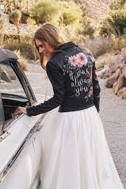 18 Modern Stylish Wedding Cover Ups And Jackets For Fashion Forward Brides Leather Jacket Wedding Stylish Wedding Bridal Jacket