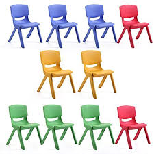 Tobbi Set Of 10 Kids Plastic Stackable Chairs Kids Multicolored Learn And Play Furniture Play Furniture Kids Chairs Stackable Chairs