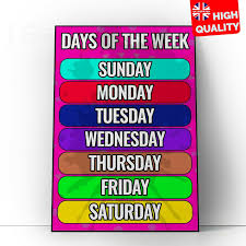 The chart below shows the days of the week in english together with their normal abbreviations. Childrens Wall Chart Days Of The Week School Education Print Revisiong Chart Ebay