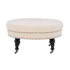 This bench can also double. Linon Isabelle Round Wood Upholstered Ottoman In Natural Beige 420057nat01u
