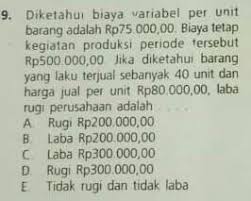 Check spelling or type a new query. Diketahui Biaya Variabel Per Unit Barang Adalah Rp75 000 00 Biaya Tetapkegiatan Produksi Periode Brainly Co Id