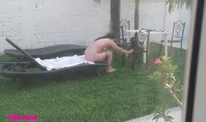 Family vacation (part 1) I recorded my stepsister sunbathing naked and  masturbating in the garden watch online