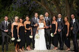 Gray Suits Black Dresses Bridal Party Attire Black Bridal Parties Gray Wedding Party