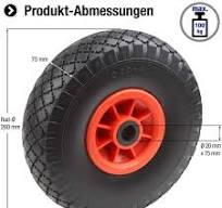 Metafranc Pannensicheres Rad Ø 260 mm - PVC-Felge - Typ 3.00 - 4 - 100 kg  Tragkraft - Rollenlager / Vollgummi-Rad für Sackkarren / Komplettrad mit ...