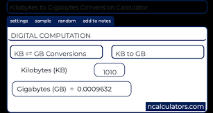 kb to gb conversion calculator