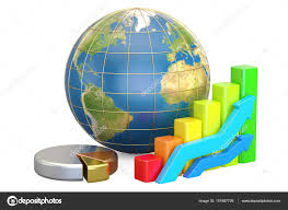 Earth Globe With Growing Bar Graphs And Pie Chart 3d