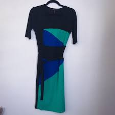 Bcbg Black Green And Blue Wrap Dress